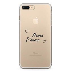 Zokko Beschermhoes voor iPhone 7 Plus Plus met opschrift Maman Love – maat iPhone 7 Plus – zacht transparant inkt zwart