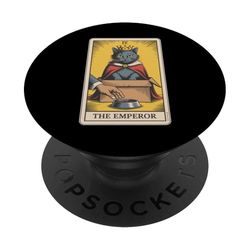 Carta del Tarot del Emperador con forma de gato en caja, cuenco de comida, divertido gato PopSockets PopGrip Adhesivo