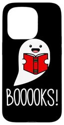 Booooks, drôle d'halloween, Mignon fantôme lisant des Livres de bibliothèque Coque pour iPhone 15 Pro