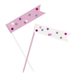 Unique 83927 Pink Birthday Flag Cupcake Toppers 6 Pcs, Happy, 6 Count (Pack of 1)