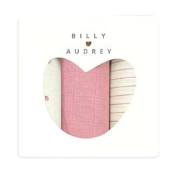 Billy loves Audrey Pack of 3 muslin muslin cloths, blush/ribbons/rosegarden