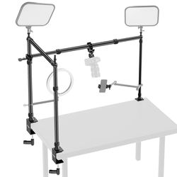 NEEWER Support de caméra aérienne avec Double tête sphérique Super Pince/Support de téléphone/Pince C pour Prise de Vue de Bureau de Haut en Bas, Plate-Forme de Montage Multi-appareils en métal pour