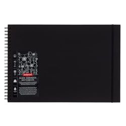 DERWENT Caderno Derwent com papel preto paisado tamanho A3 para desenhar e escrever, 40 folhas, papel livre de ácidos, bloco de notas espiral, qualidade profissional, preto, 2300381