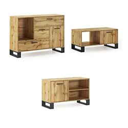 Skraut Home Modello Wind 100 Set di mobili, melamina, Quercia, Nero, 120x40x86, 92x50x45, 95x40x57