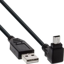 InLine 34105 USB 2.0 minikabel, kontakt A till mini-B-kontakt (5 pol) vinklad ovantill 90 °, svart, 0,5 m