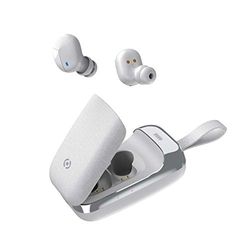 Celly Auriculares Bluetooth 5.0 TWS con Micrófono FLIP1, Auriculares Inalámbricos con Sonido y Llamadas en Estéreo, Teclas Multifunción Control Remoto con Caja de Carga Portátil con Cordón. Blanco