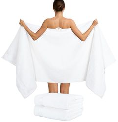 Hammetex 2er Set Extra Große Badetücher – 80x200 cm, 500 GSM, 100% Baumwolle – Weich & Saugfähig – Luxuriöse Große Spa-Handtücher, Weiß