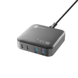 Cellularline - MULTIPOWER MAGNUS 100W - Caricabatterie da rete 4 porte GaN 100W - 2 porte USB da 18W e 2 porte USB-C da 100W - Dotato di Tecnologia Gan - Ideale per Smartphone, Tablet e Laptop
