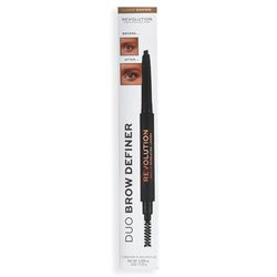 Makeup Revolution Duo Brow Definer Pencil, Añade Definición, Incluye Cepillo, Marrón Claro