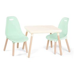 B. spaces Kindertafel met 2 stoelen, kinderzitgroep – 1 tafel en 2 kinderstoelen met houten poten voor kinderen vanaf 3 jaar (3 delen) kindermeubel beige, mint
