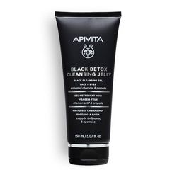 Apivita Black Detox Cleansing Jelly face & eyes 150ml - Facial Cleanser & Make up Remover - Natural Face Wash with Activated Charcoal & Propolis - Attracts Pollutants like Magnet, Leaves Skin Fresh