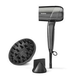BaByliss Sèche-Cheveux Titanium Shine avec Diffuseur – NOUVEAUTÉ 2025, Sèche-cheveux puissant et compact, Design ergonomique, 3 température & 3 vitesses, Argenté, D6200DE