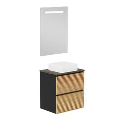 Baikal Mueble de Baño Dash. Conjunto de Baño de 2 Cajones, Suspendido en Pared, Incluye Lavabo Cerámico. Mueble de Fondo de 46cm. Mueble MONTADO. Lavabo sobre Encimera 60 cm Bicolor