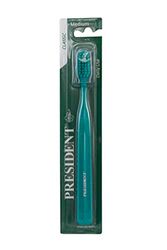 President Brosse à dents classique usage quotidien - Poils moyens à bout arrondi - Coupe plate - Action anti-plaque efficace - Respecte vernis et gencives - Vert