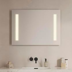 Loevschall Godhavn fyrkantig spegel med belysning | LED-spegel med touch-brytare 90 x 65 cm | Badrumsspegel med LED-belysning | justerbar badrumsspegel med belysning