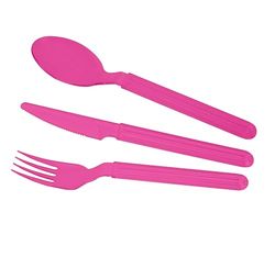 GioStyle 3-teiliges Besteck-Set aus lebensmittelechtem Kunststoff | 19 cm | Fuchsia | Made in Italy | Perfekt für Partys, Picknicks, Camping | Linie Trippy