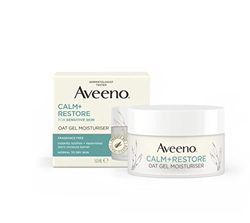 Aveeno Face CALM+RESTORE Oat Gel Moisturiser, 24-Hour Moisturisation, With Prebiotic Oat & Calming Feverfew, Fragrance Free, 50ml