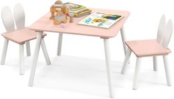 FANTASK Ensemble Table et chaises pour Enfant, MDF, Bois de pin, Rose, 62 cm x 62 cm x 43 cm (L x B x H)