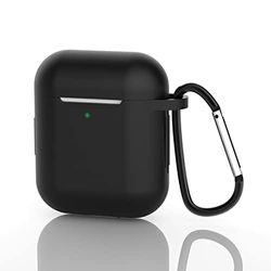 Upgrade Cover para Airpods 2 Funda con Llavero, Accesorios de Piel de Silicona Completa para Mujeres, Hombres y niñas con Apple AirPods 2, Funda de Silicona Suave a Prueba de Golpes, Color Negro