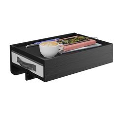 Relaxdays Clip-On Bedside Table, Bamboo, 14 x 37 x 26.5 cm, Drawer, Drink Holder, Hanging Tray, Floating Shelf, Black, Iron, Polyester
