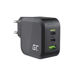 Green Cell Cargador de Pared Negro 65W GAN GC PowerGan para portátil, MacBook, teléfono, Tablet, Nintendo Switch – 2X USB-C, 1x USB-A, Carga rápida, Compacto, ecológico