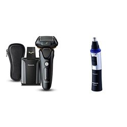 Panasonic ES-LV97 5-Blade Wet & Dry Electric Shaver for Men, Gift for Men (2 pin UK Plug) & ER-GN30 Wet and Dry Electric Nose, Ear and Facial Hair Trimmer for Men, Black