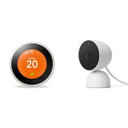 Google T3030EX Nest Learning Thermostat 3rd Generation, White - Smart Thermostat - A Brighter Way To Save Energy, 84.0 cm*84.0 cm*32.0 cm & GJQ9T Nest Cam Security Camera - Smart Home WiFi Camera