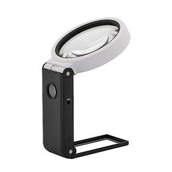 WEDO Lente d'ingrandimento a LED UV con base pieghevole con batterie e cavo USB, ampio campo visivo da 9 cm e ingrandimento 2,5 x + lente aggiuntiva da 2,5 cm di diametro, 10 volte, colore nero