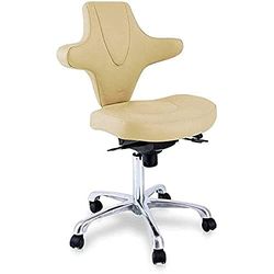 QUIRUMED Taburete con Respaldo ergonómico y Atractivo diseño, Color Beige, Estructura Metal, Polipiel, Altura Regulable, Inclinación de Respaldo, hasta 150 kg