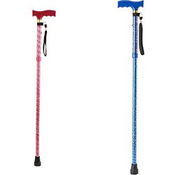 Aidapt Extendable Plastic Handled Walking Stick with Engraved Pattern in Red (Eligible for VAT relief in the UK) & Extendable Plastic Handled Walking Stick with Engraved Pattern in Blue