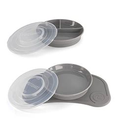 Twistshake Barnservis Set Mini + 3-Delad Tallrik | Click-Mat Mini (31x17cm) + Barntallrik + 3-Delad Tallrik | BPA-fri Tallrik och Bordsunderlägg | 3-delad Träningstallrik | 6+ Månader | Grå