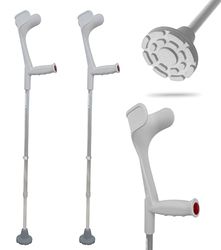 KMINA - Crutches for Adults Men (x2 Units, Open Cuff), Adjustable Elbow Crutches for Women Pair, Grey - Made in Europe