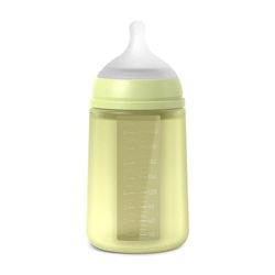 Suavinex, Siliconen babyfles, 240 ml, fysiologische speen van siliconen SX Pro, met anti-koliek ventiel, middelmatige stroming fles (M), voor baby's vanaf 3 maanden. Colour Essence Lime
