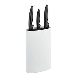 Relaxdays Oval Knife Block, Empty Holder, Blade Storage with Bristles, HWD: 22 x 16.5 x 6.5 cm, Kitchen Organiser, White