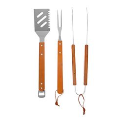 I LOVE BBQ - Ensembles d'ustensiles pour Barbecue - Lot de 3 ustensiles en INOX pour Barbecue / plancha - Composition : 1 fouchette, 1 spatule, 1 Pince - Longueur : 40cm - Manches en Bois d'acacia