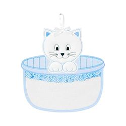 FILET - Noeud de Naissance Nouveau-né en Forme de Chaton dans le Panier en Toile Aida à Broder, Idéal à Accrocher pour Annoncer la Naissance d’un Bébé, 100% Made in Italy, Couleur Blanc et Bleu