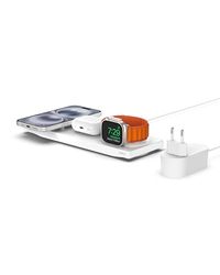Belkin MagSafe 3-in-1 draadloze oplader, snellader, MFi-gecertificeerd reislaadstation voor iPhone 16, 15, 14, Plus, 13 en 12 Series Pro/Max, Mini, Apple Watch 10/9/8/7/Ultra en ouder, AirPods 2/Pro