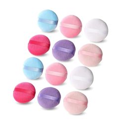 PARENCE.- Lot de 12 Houpettes Rondes de Maquillage - L'Accessoire Indispensable pour une Application Parfaite - Doux et Velouté - 12 Pièces Couleurs Aléatoires