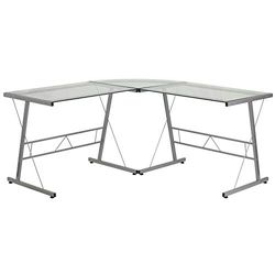 Flash Furniture L-vormige computerbureauafwerking, helder glazen bovenblad/zilveren frame, 95,25 x 68,58 x 17,78 cm