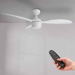 M Ledme White Lin, plafondventilator met ledlicht, 51 W, afstandsbediening, motor DC 32 W + ledlicht 18 W, 6 snelheden, stil, 3 vleugels van MDF, 132 cm, zomer-/winterfunctie, timer