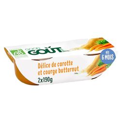 GOOD GOÛT - Délice De Carotte Et Courge Butternut - Plat Cuisiné Pour Bébé - Dès 6 Mois - Purée Lisse - Fabriqué En France - Bols Micro-Ondables - 2x190g