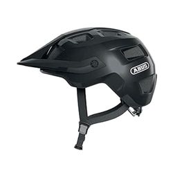 ABUS casco MTB MoTrip - robusto da bici con visiera regolabile in altezza per mountain biker vestibilità personalizzata unisex nero lucido, L, L (57-61 cm)