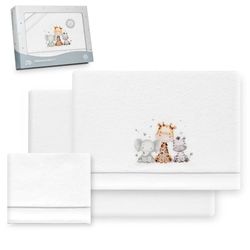 Interbaby Set med lakan för barnsäng, 60 x 120% polyester, 100% polyester, korallfilt, varm, korallfilt, sänglakan, bänkskiva och örngott, lämplig för vinter, elefantgiraff vit/grå