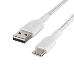 Belkin BoostCharge cable USB C trenzado (cable USB-C a USB-C, cable USB Tipo C para iPhone 15, Samsung Galaxy S24, S23, Google Pixel, iPad, MacBook, Nintendo Switch y otros), 1 m, blanco