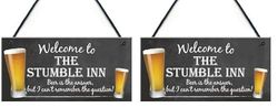 RED OCEAN Welcome To The Stumble Inn Novelty Hanging Plaque Pub Bar Gift Funny Landlord Sign (Pack of 2)