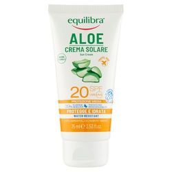 equilibra Solar Aloe Solar Cream SPF 20 Travel Size, baserad på Aloe Vera, Vitamin C och E, Arganolja, kokosnötsolja och sheasmör för hälsosam och naturlig solbränna, vattenbeständig, 75 ml