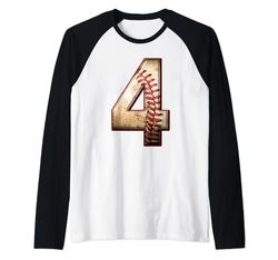 Fiesta de cumpleaños de 4 años de béisbol, deportes de béisbol Camiseta Manga Raglan