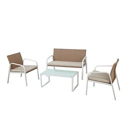 GARDEN FRIEND S1304401 Madeira Lounge (2 stoelen, 1 bank, 1 tafel) kleur wit, polyrotan, honing, beige kussens,