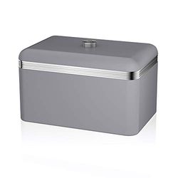 Swan Retro SWKA1010GRN Boîte à Pain, Capacité 18 Litres, Récipient en Métal pour le Pain et les Petits Pains Frais Plus Longtemps, Design Vintage, Bread Bin, Gris