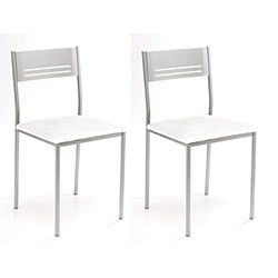 ASTIMESA Twee keukenstoelen van metaal, vierkant, kunstleer, wit